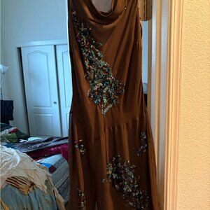 Moda International Brown Sleeveless Dress with Sequins